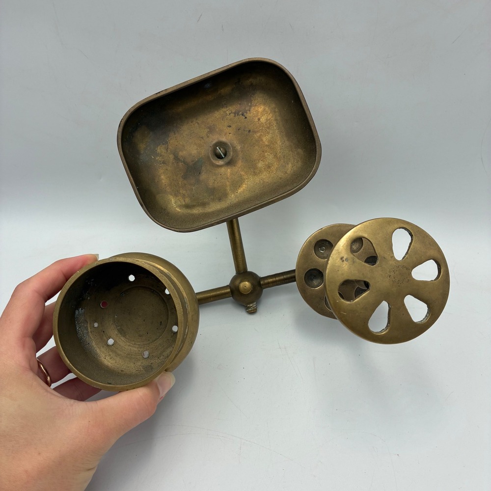 Vintage Solid Brass Wall Mount Bathroom Organizer Soap Dish Toothbrush Holder - Picture 5 of 8